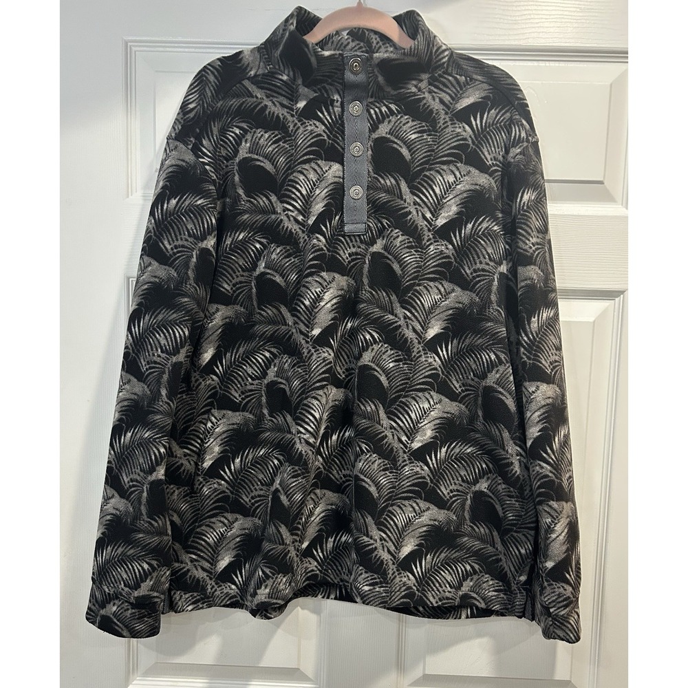 Tommy Bahama Fleece Black / Gray   1/4 Zip (Snap) Hawaiian Palm Fronds Print XL